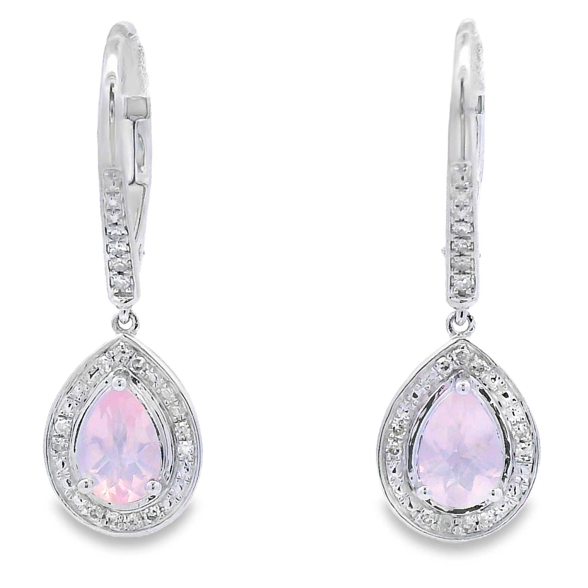 Rose Quartz Diamond Dangle Earrings 10KT White Gold Bids.com
