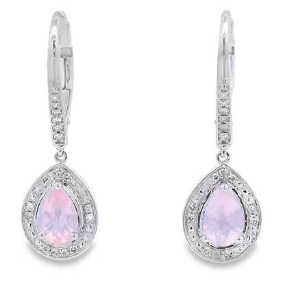 Rose Quartz Diamond Dangle Earrings 10KT White Gold Bids.com