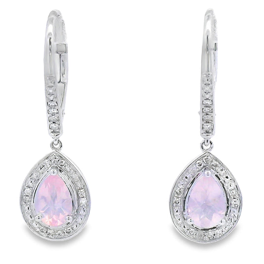 Rose Quartz Diamond Dangle Earrings 10KT White Gold Bids.com
