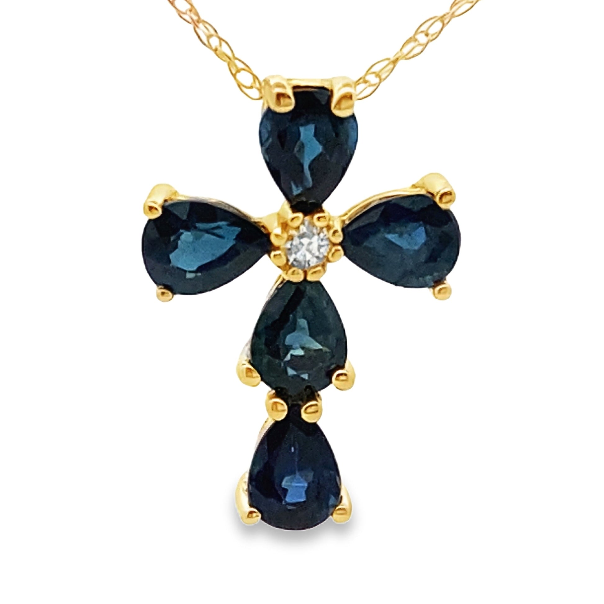 .82ct Sapphire Cross Religious Pendant 10KT Yellow Gold Bids.com