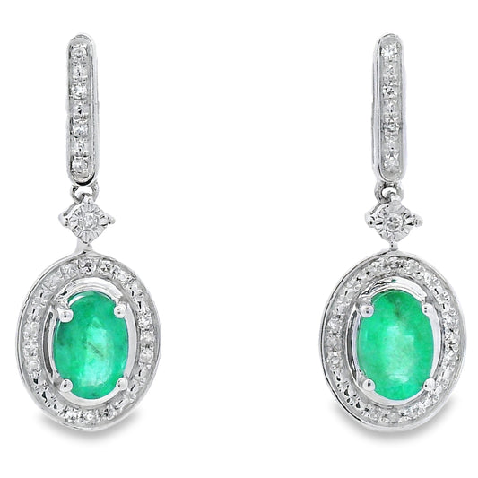 .95ct Emerald Diamond Dangle Earrings 10KT White Gold Bids.com