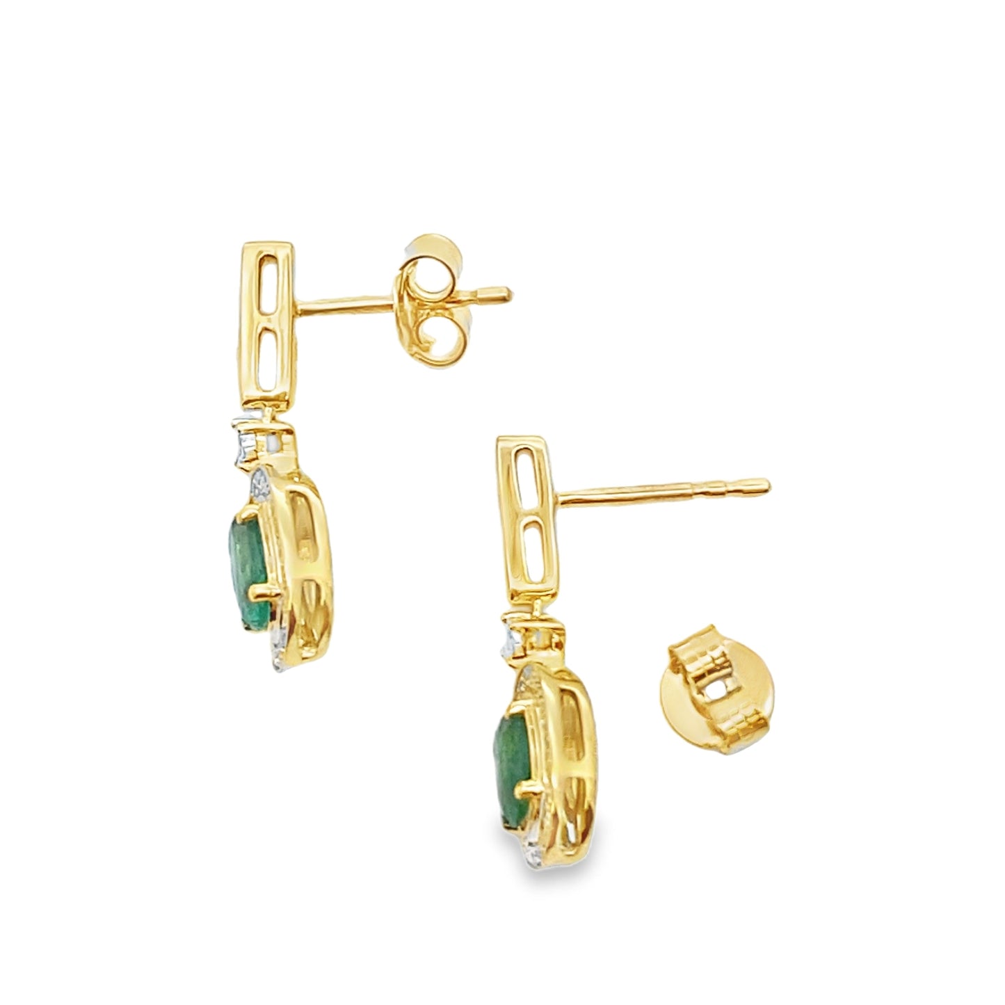 .95ct Emerald Diamond Dangle Earrings 10KT Yellow Gold Bids.com