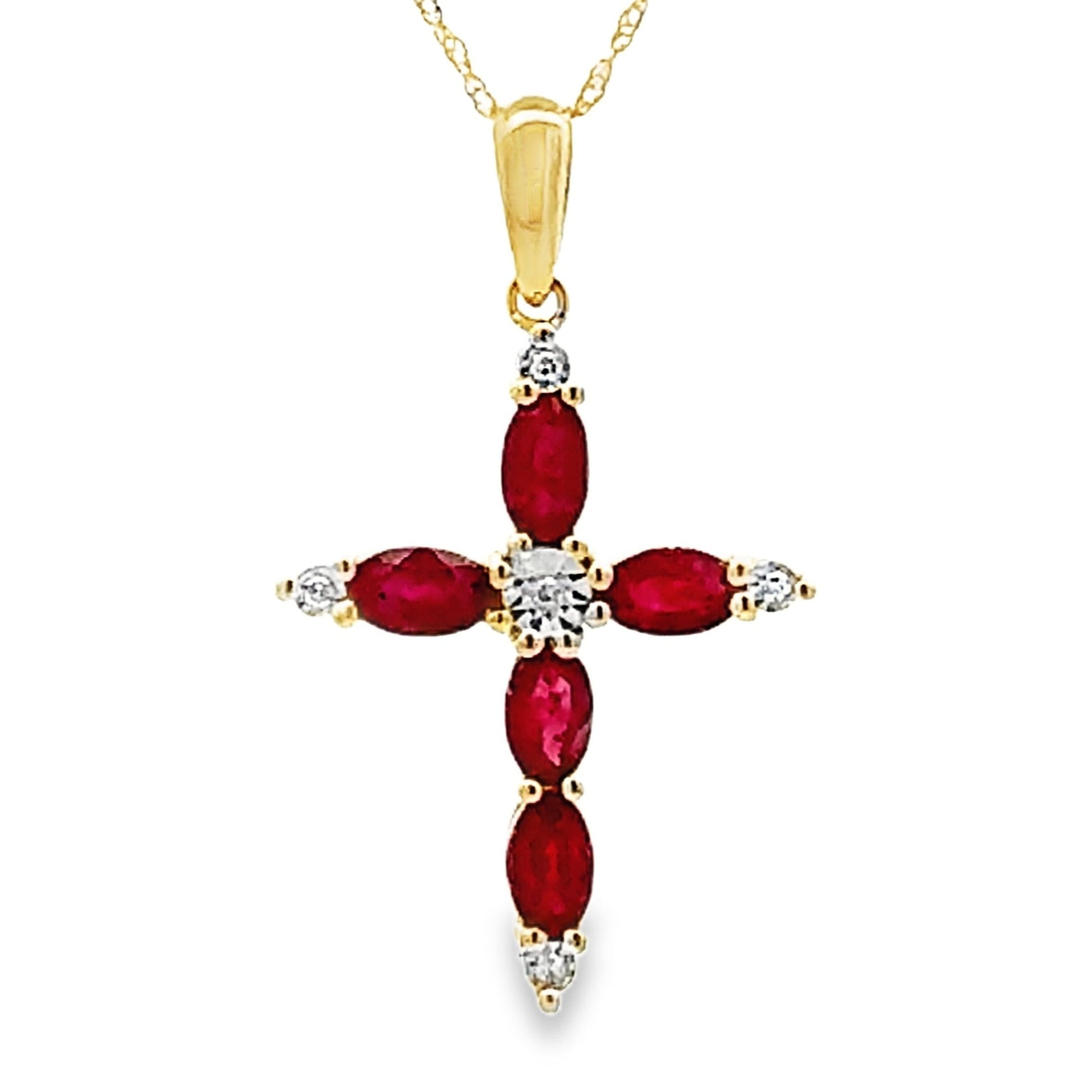 Ruby Diamond Cross Religious Pendant 10KT Yellow Gold Bids.com