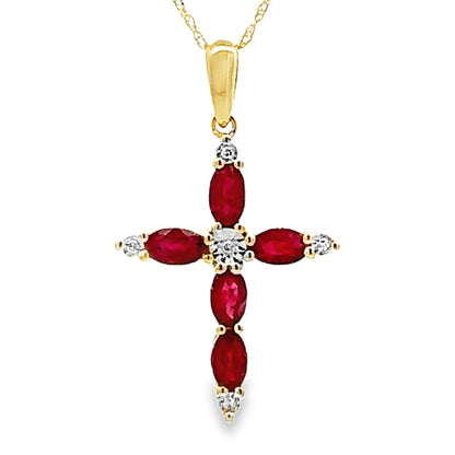 Ruby Diamond Cross Religious Pendant 10KT Yellow Gold Bids.com