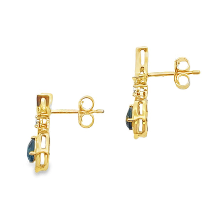 London Blue Topaz Dangle Earrings 10KT Yellow Gold Bids.com
