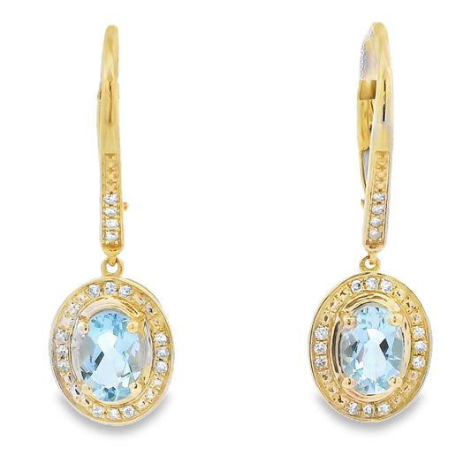 Aquamarine Diamond Dangle Earrings 10KT Yellow Gold Bids.com
