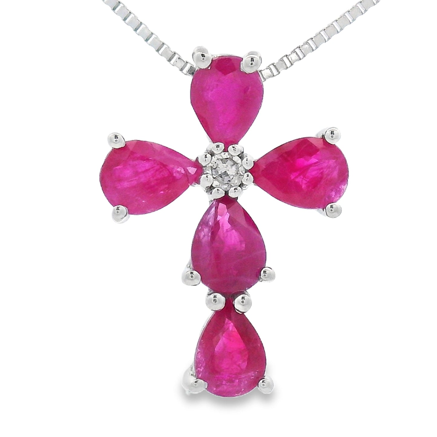 Ruby Diamond Cross Religious Pendant 10KT White Gold Bids.com