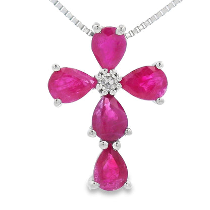 Ruby Diamond Cross Religious Pendant 10KT White Gold Bids.com