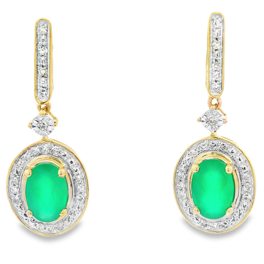 Chalcedony Diamond Dangle Earrings 10KT Yellow Gold Bids.com