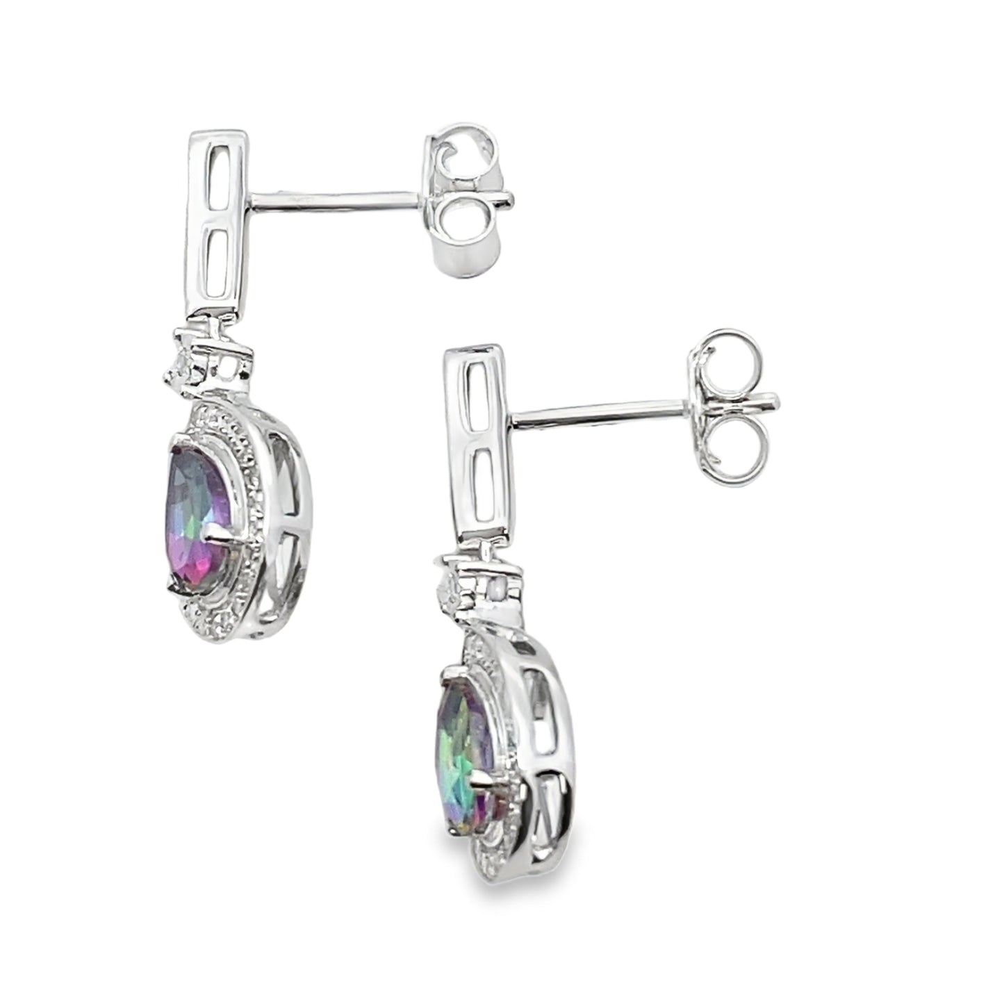 Mystic Fire Topaz Dangle Earrings 10KT White Gold Bids.com