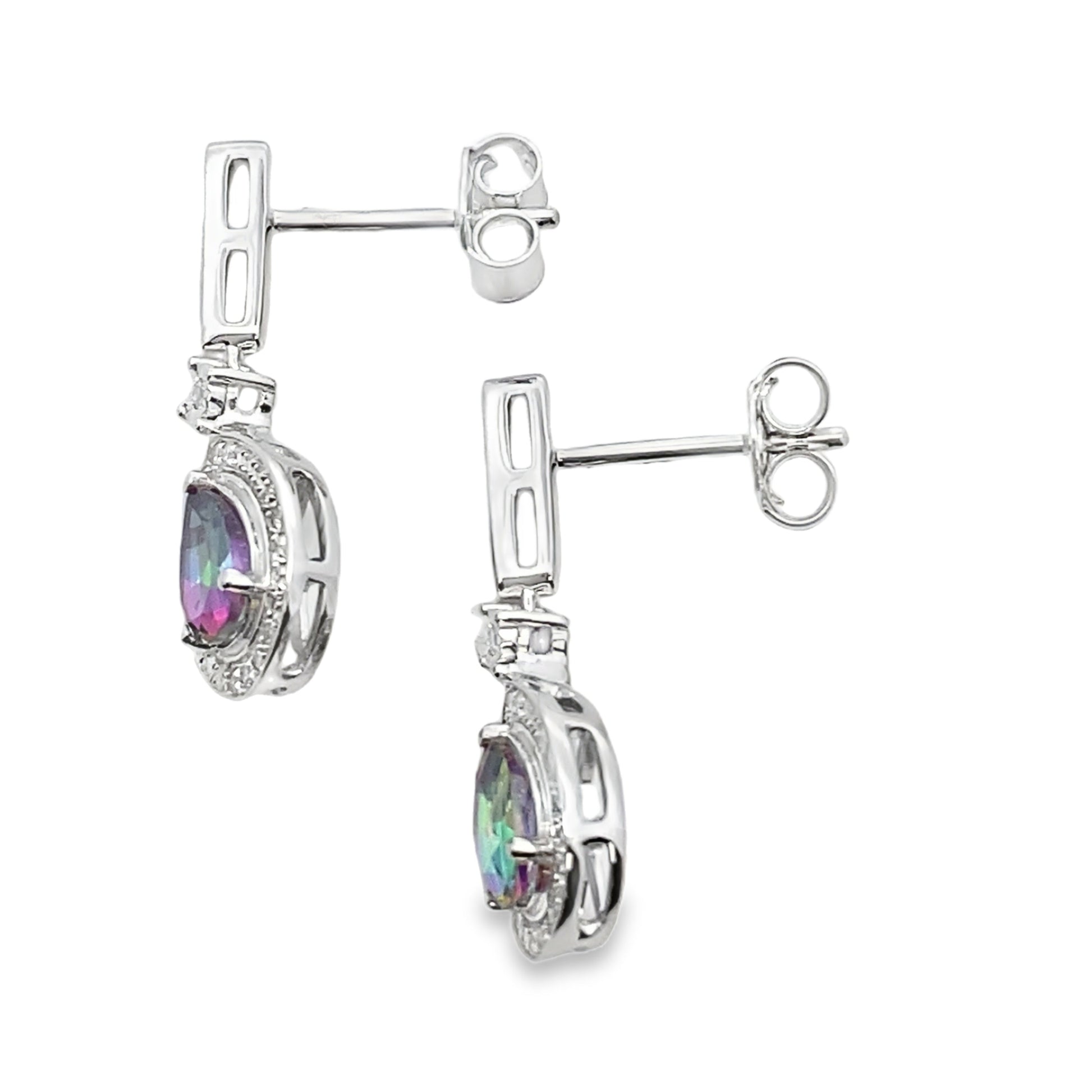 Mystic Fire Topaz Dangle Earrings 10KT White Gold Bids.com