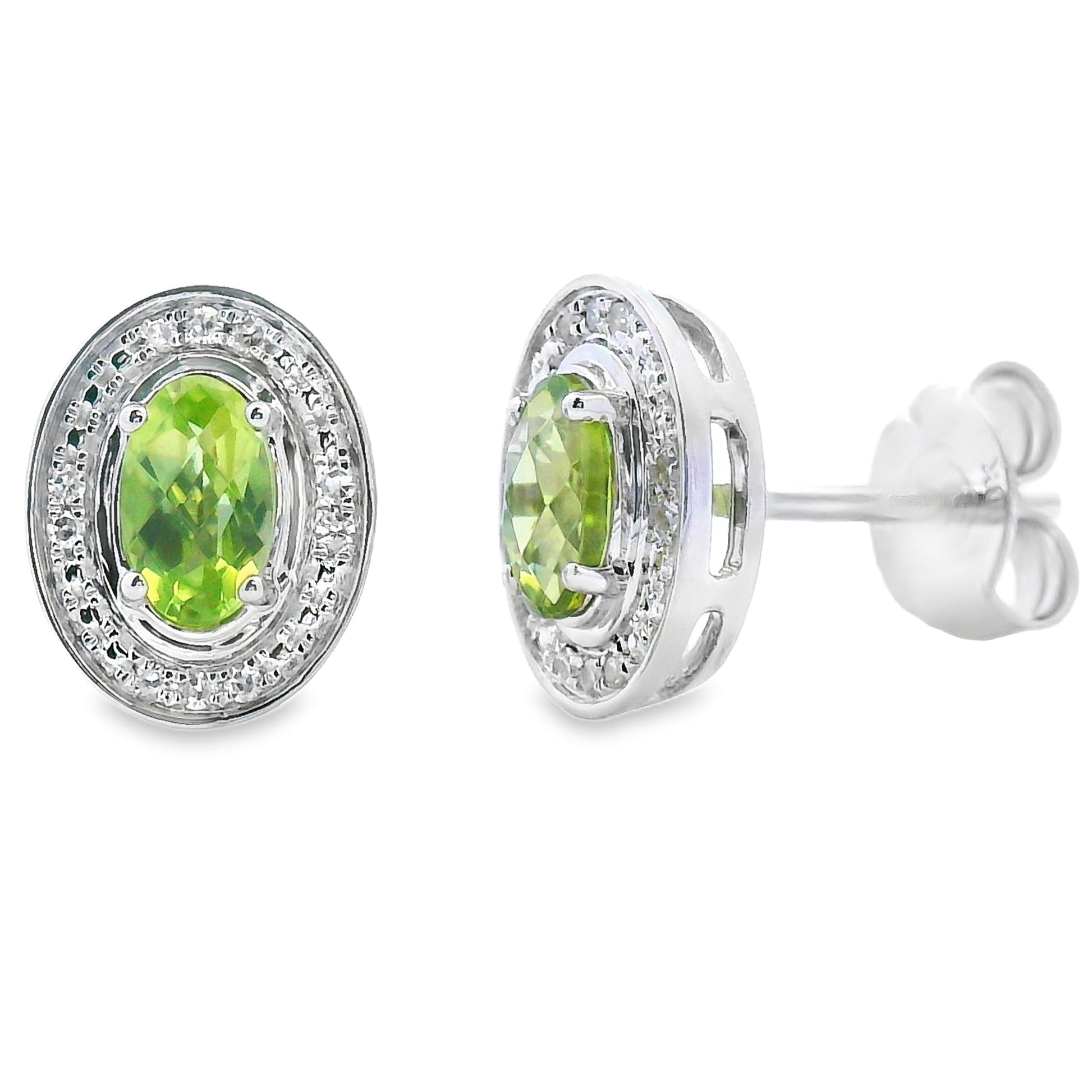 Natural .50ct Peridot Diamond Earrings 10KT White Gold Bids.com