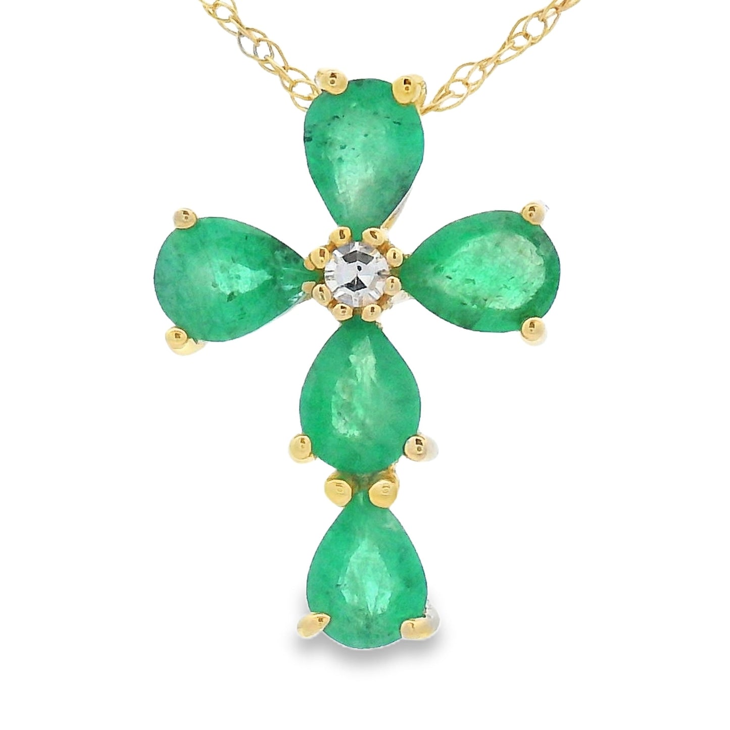 .52ct Emerald Cross Religious Pendant 10KT Yellow Gold Bids.com