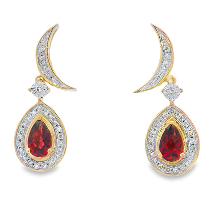 .62ct Garnet Diamond Dangle Earrings 10KT Yellow Gold Bids.com