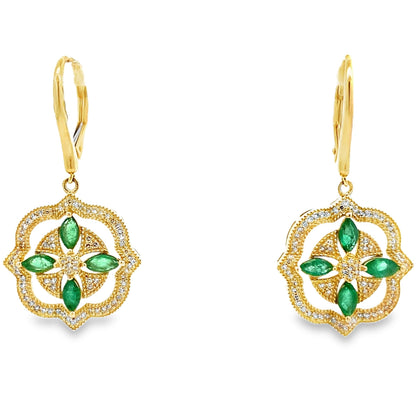 1.28ct Emerald Diamond Dangle Earrings 14KT Yellow Gold Bids.com