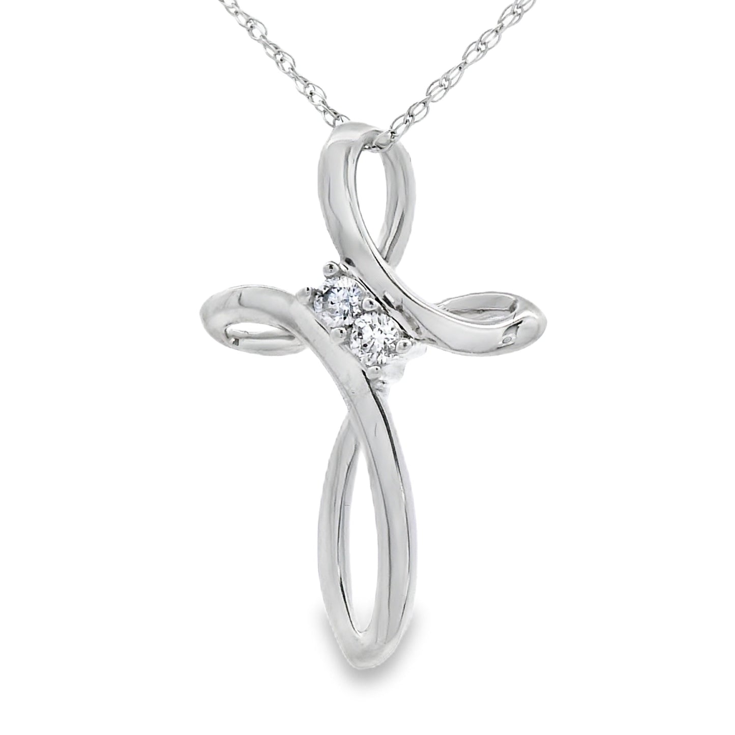 .04ct Diamond Cross Religious Pendant 14KT White Gold Bids.com