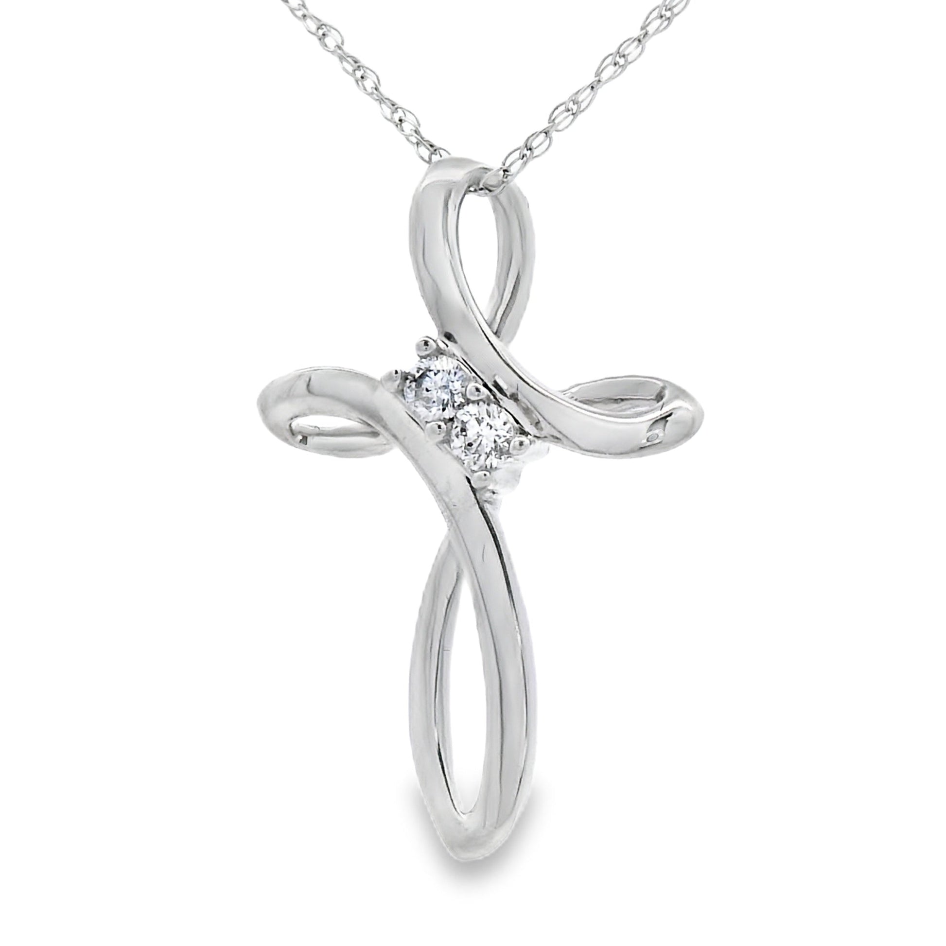 .04ct Diamond Cross Religious Pendant 14KT White Gold Bids.com