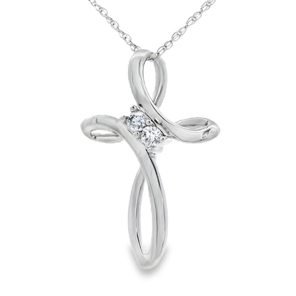 .04ct Diamond Cross Religious Pendant 14KT White Gold Bids.com