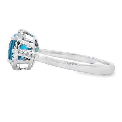 1.35ct London Blue Topaz Diamond Ring 10KT White Gold Bids.com