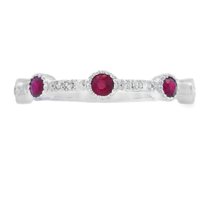 .46ct Ruby Diamond stackable band set 14KT White Gold Bids.com
