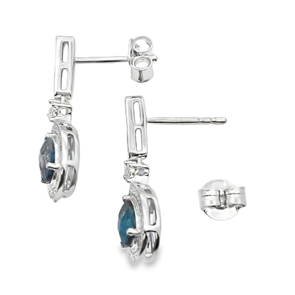 London Blue Topaz Dangle Earrings 10KT White Gold Bids.com