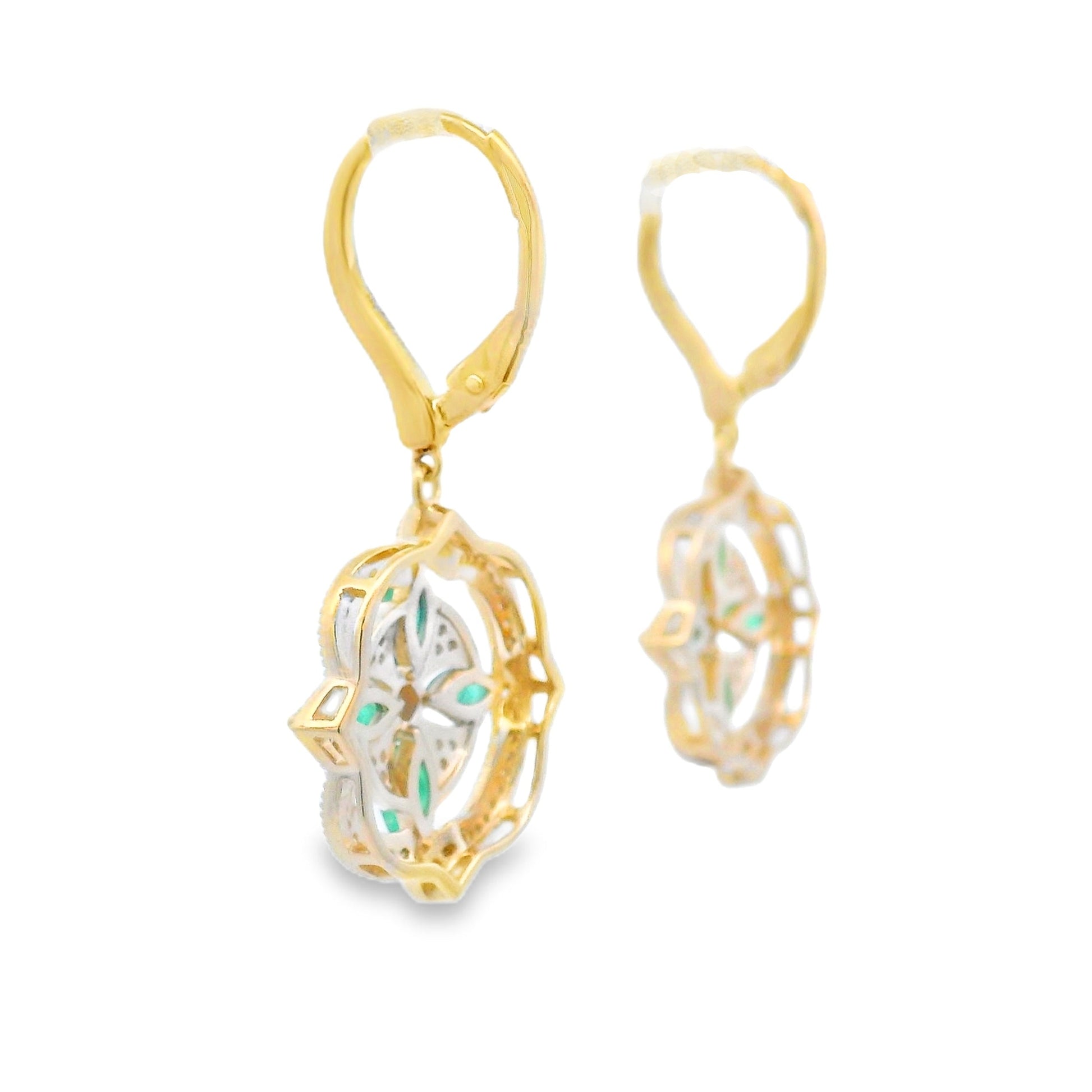 1.28ct Emerald Diamond Dangle Earrings 14KT Yellow Gold Bids.com