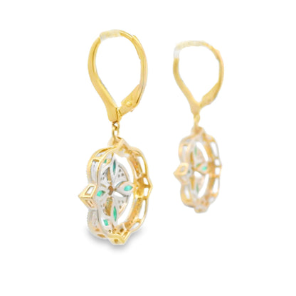 1.28ct Emerald Diamond Dangle Earrings 14KT Yellow Gold Bids.com