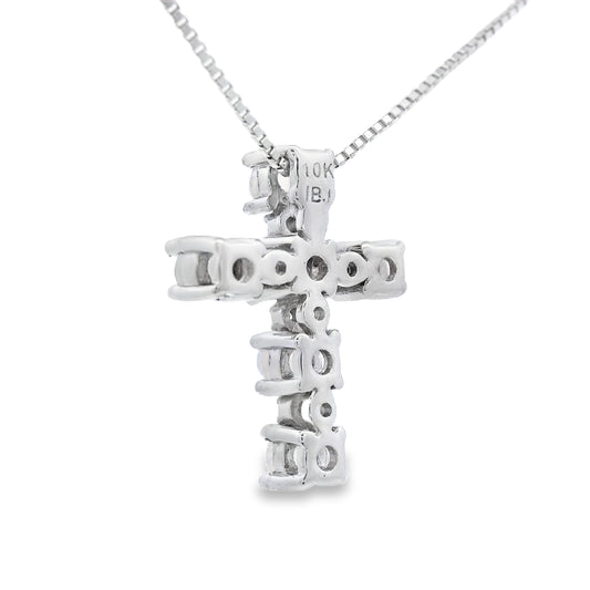 Opal Diamond Cross Religious Pendant 10KT White Gold Bids.com