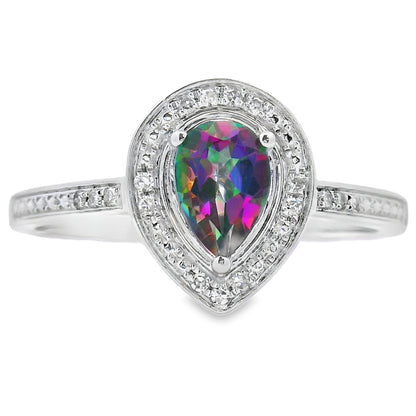 .50ct Mystic Fire Topaz Diamond Ring 10KT White Gold Bids.com