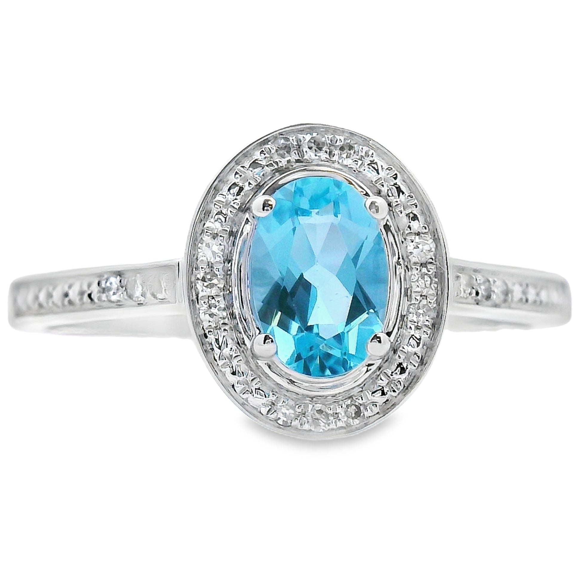Genuine .59ct Blue Topaz Diamond Ring 10KT White Gold Bids.com
