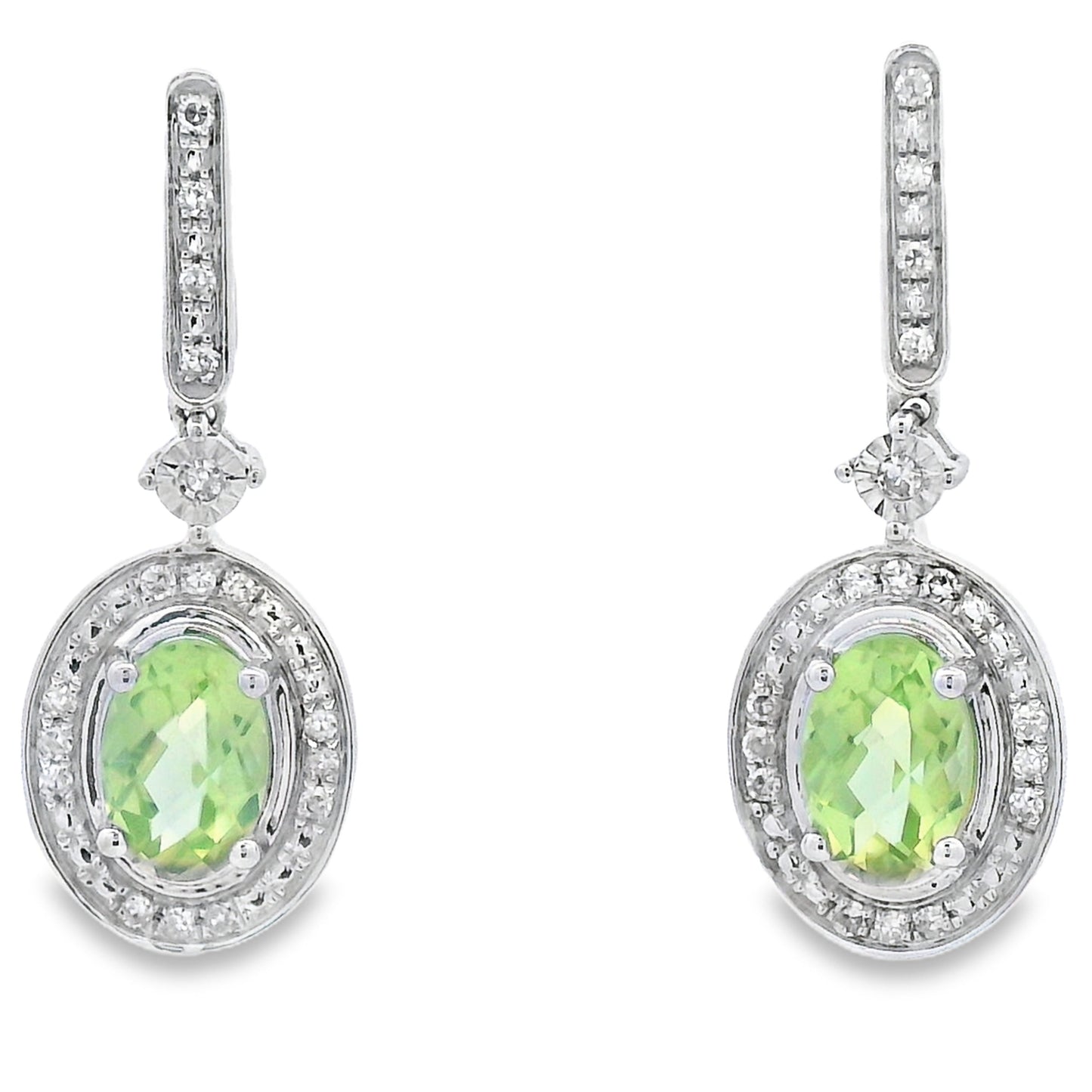 1.23ct Peridot Diamond Dangle Earrings 10KT White Gold Bids.com