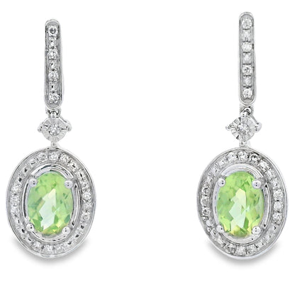 1.23ct Peridot Diamond Dangle Earrings 10KT White Gold Bids.com