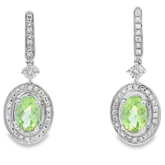 1.23ct Peridot Diamond Dangle Earrings 10KT White Gold Bids.com