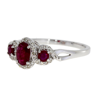 1.04ct Ruby Diamond 3 Stone Ring 14KT White Gold Bids.com