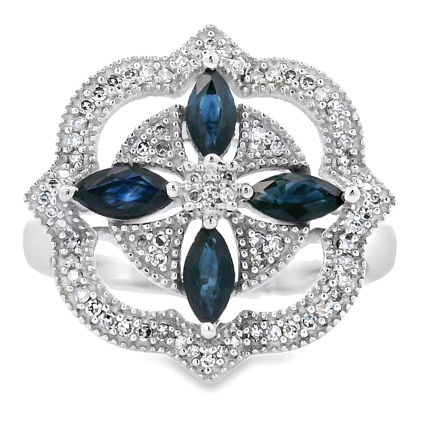 Natural .88ct Sapphire Diamond Ring 14KT White Gold Bids.com