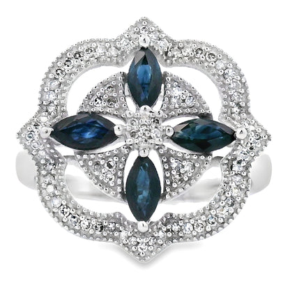 Natural .88ct Sapphire Diamond Ring 14KT White Gold Bids.com