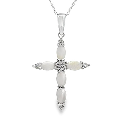 Opal Diamond Cross Religious Pendant 10KT White Gold Bids.com