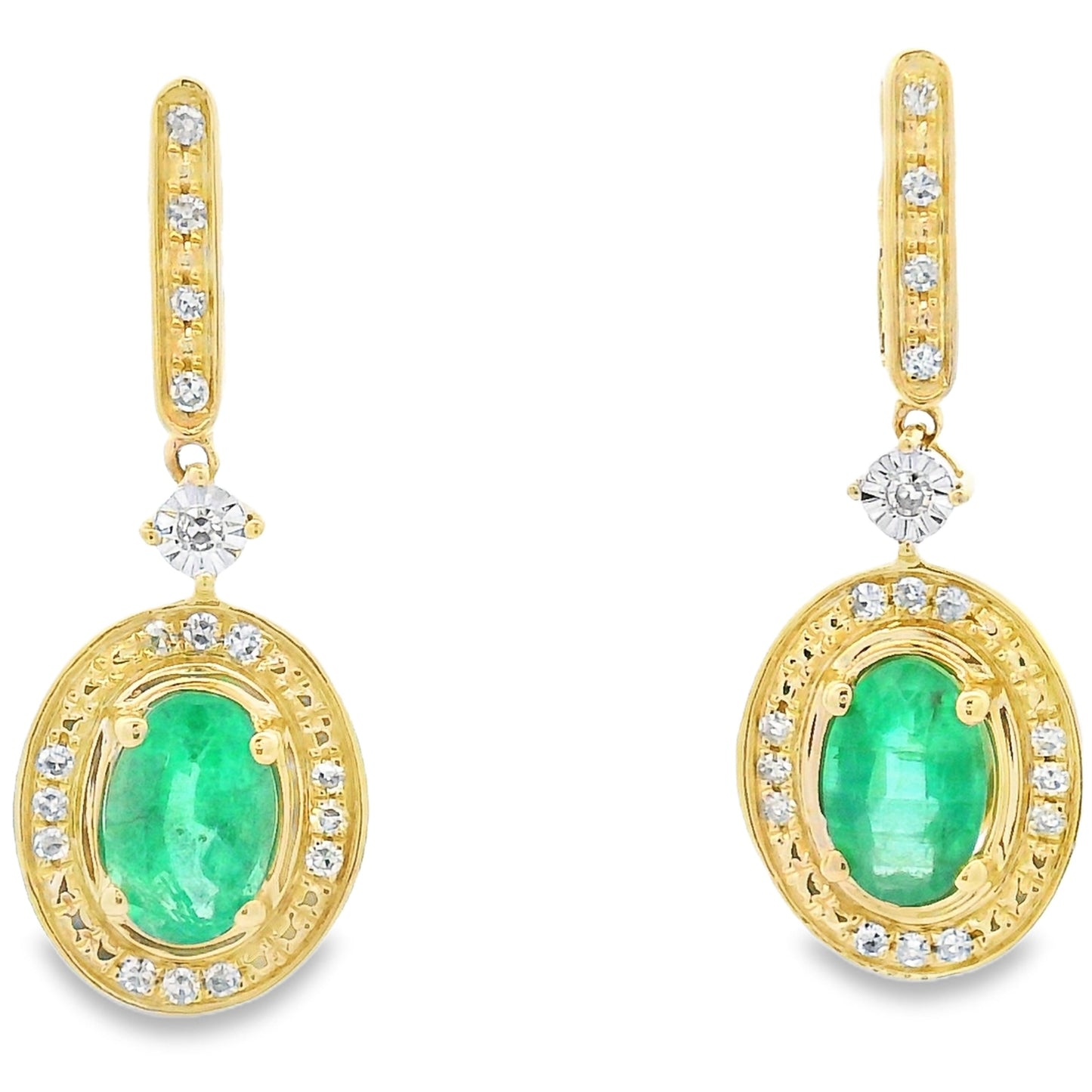 .95ct Emerald Diamond Dangle Earrings 10KT Yellow Gold Bids.com