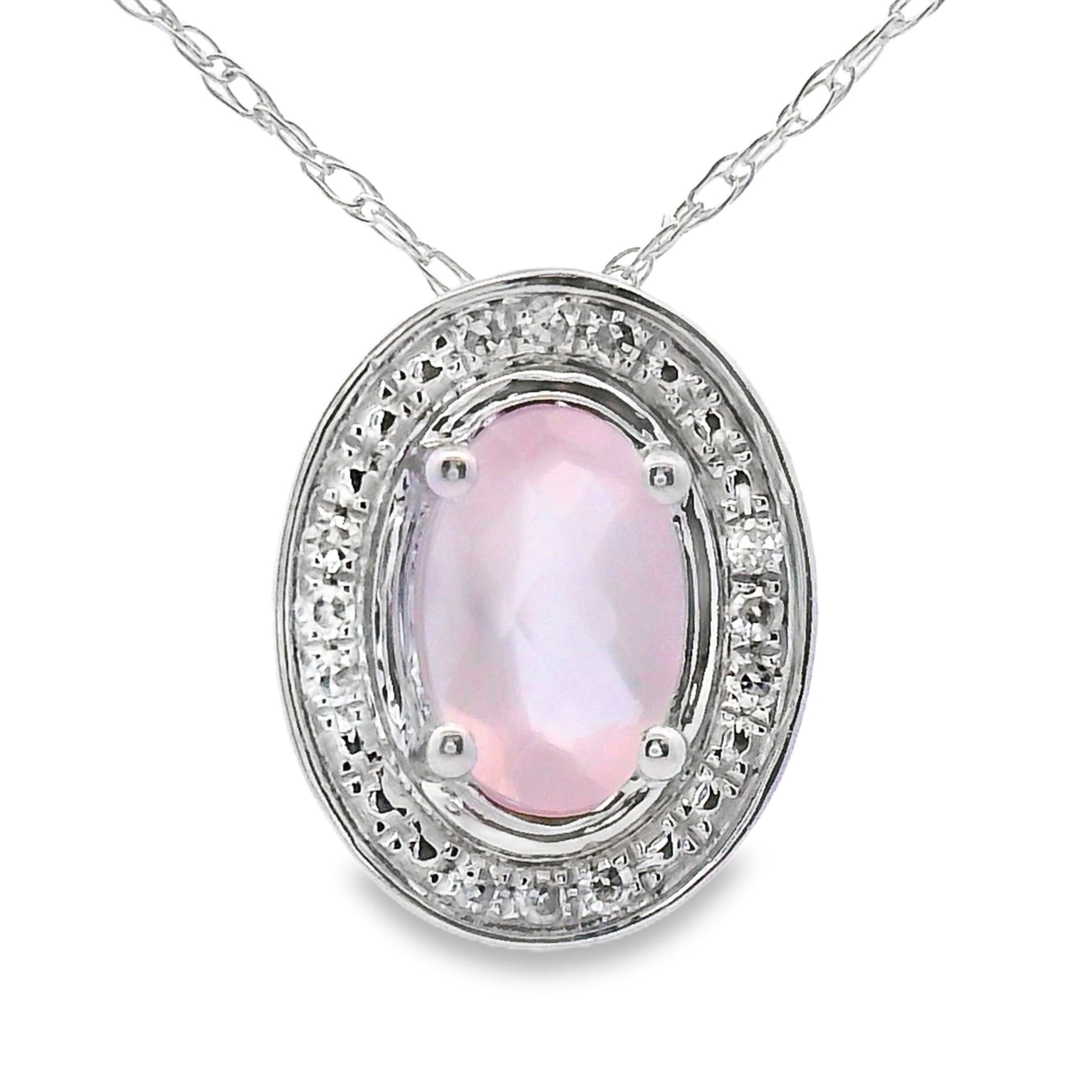 Rose Quartz Diamond Fashion Pendants 10KT White Gold Bids.com