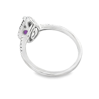 Genuine .98ct Amethyst Diamond Ring 14KT White Gold Bids.com