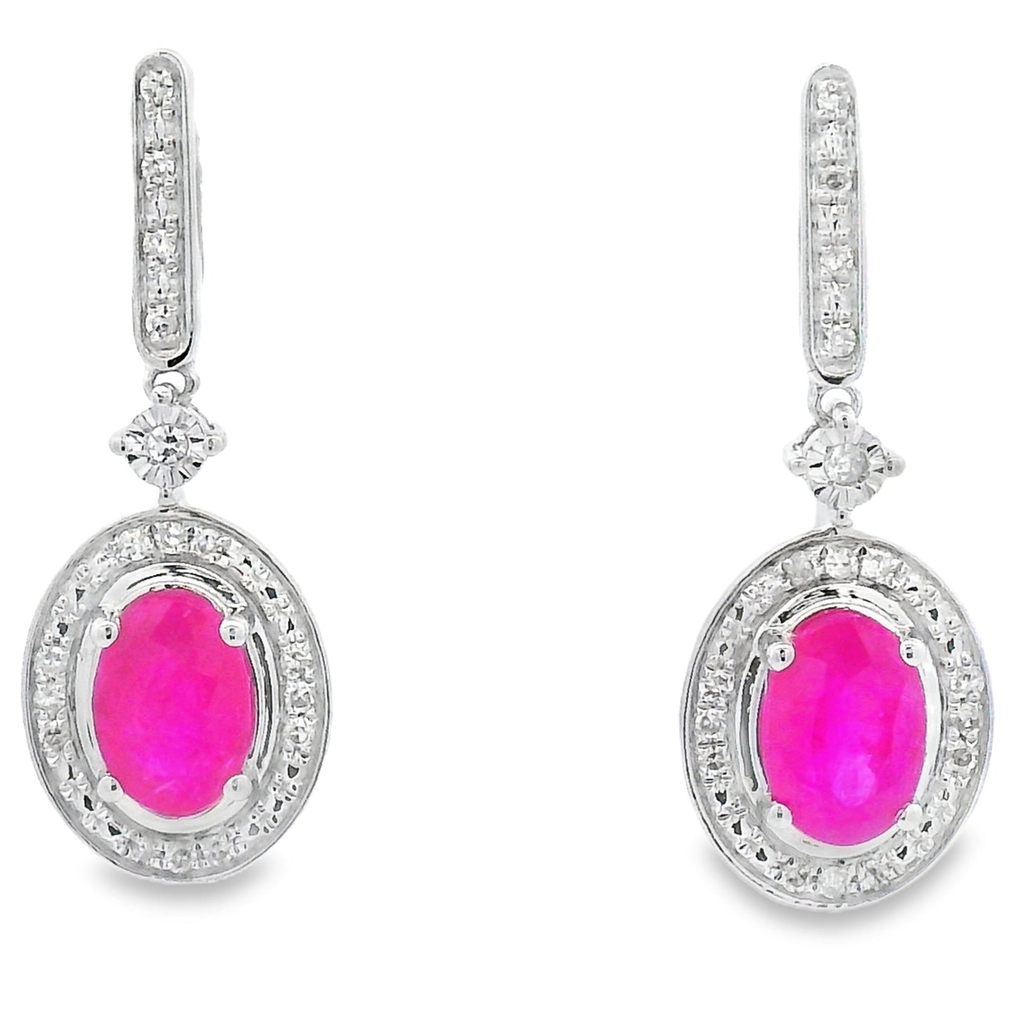 1.40ct Ruby Diamond Dangle Earrings 10KT White Gold Bids.com