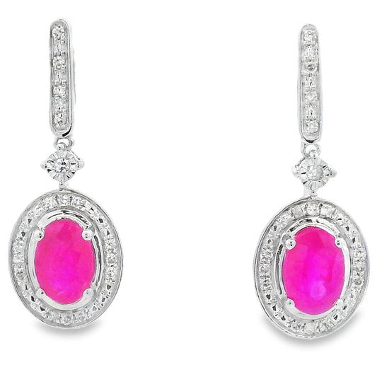 1.40ct Ruby Diamond Dangle Earrings 10KT White Gold Bids.com