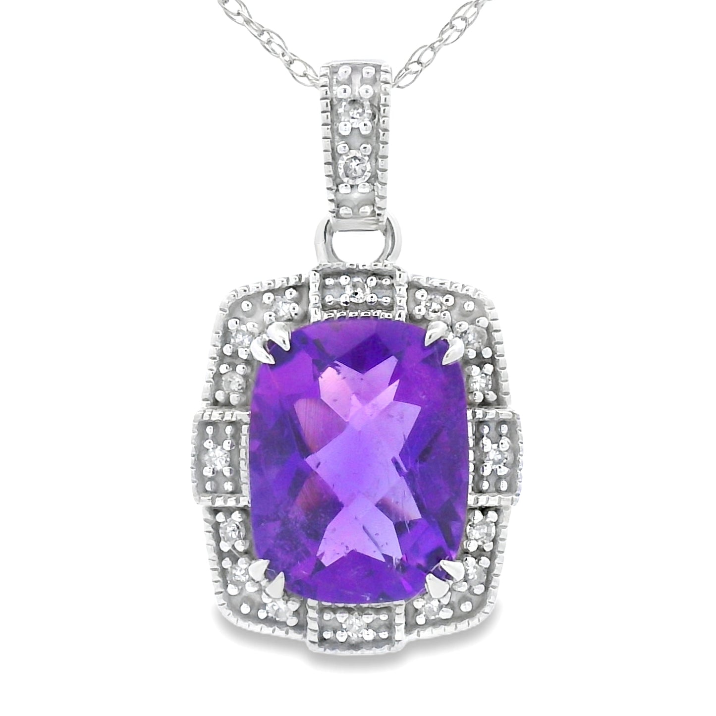 Amethyst Diamond Fashion Pendants 10KT White Gold Bids.com