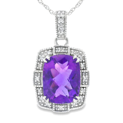 Amethyst Diamond Fashion Pendants 10KT White Gold Bids.com