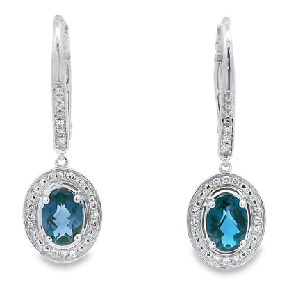 .89ct London Blue Topaz Dangle Earrings 10KT White Gold Bids.com