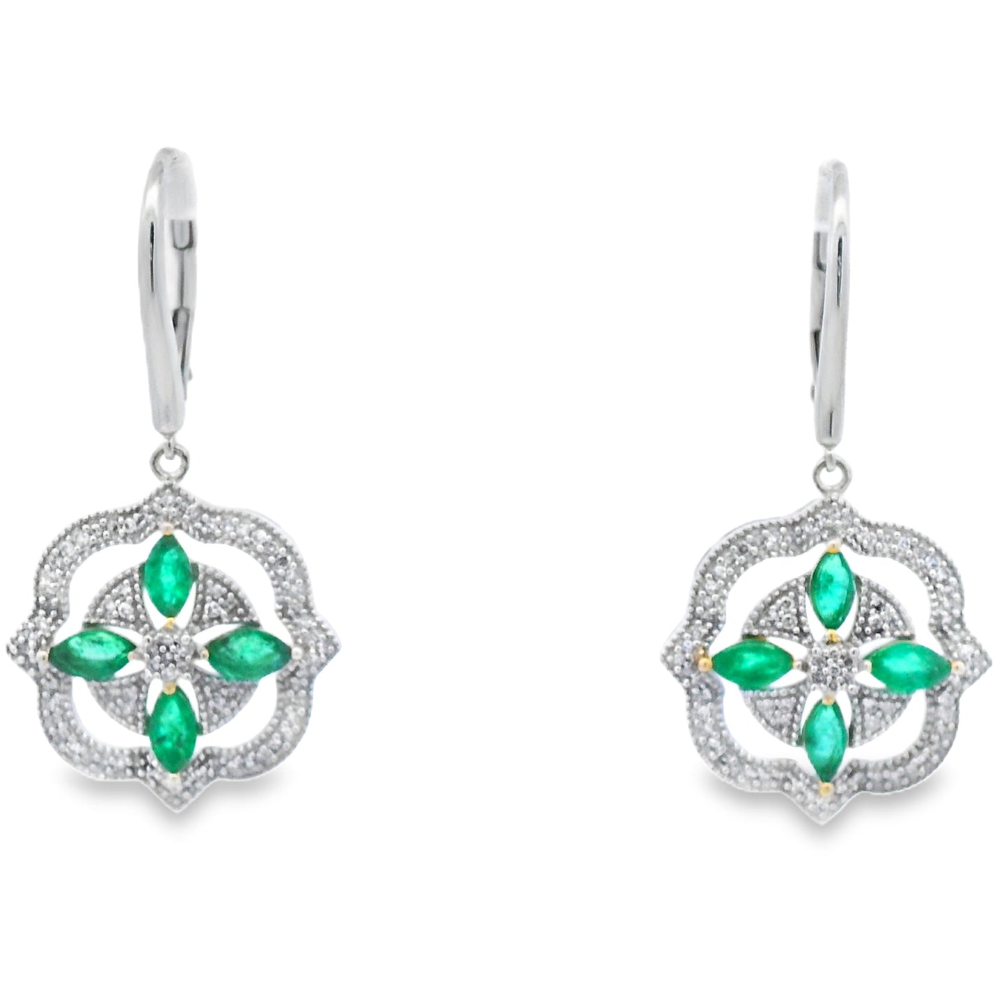 1.44ct Emerald Diamond Dangle Earrings 14KT White Gold Bids.com