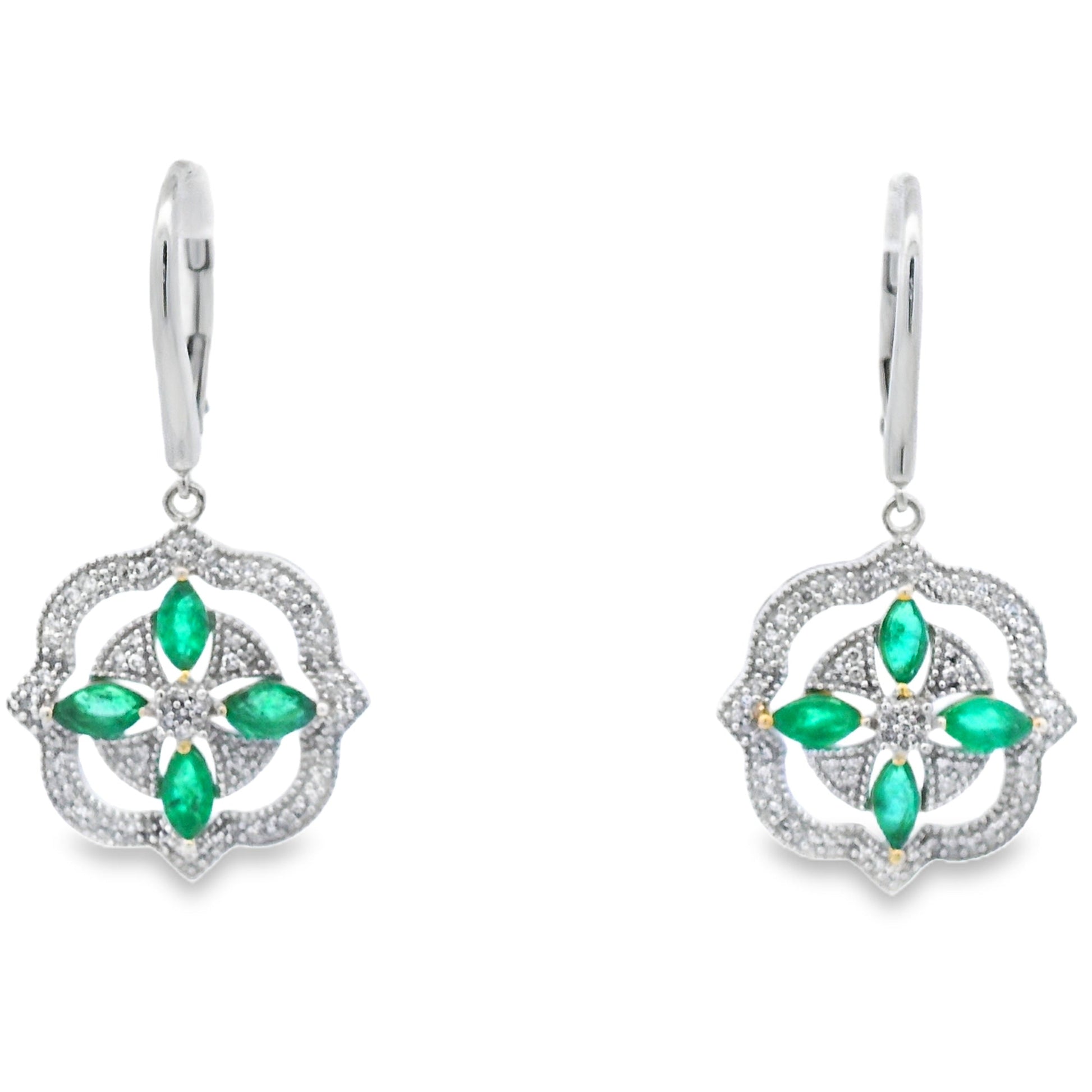 1.44ct Emerald Diamond Dangle Earrings 14KT White Gold Bids.com