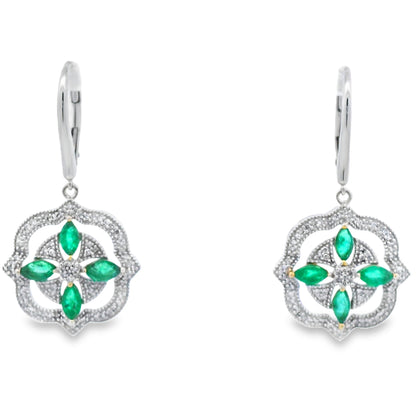 1.44ct Emerald Diamond Dangle Earrings 14KT White Gold Bids.com