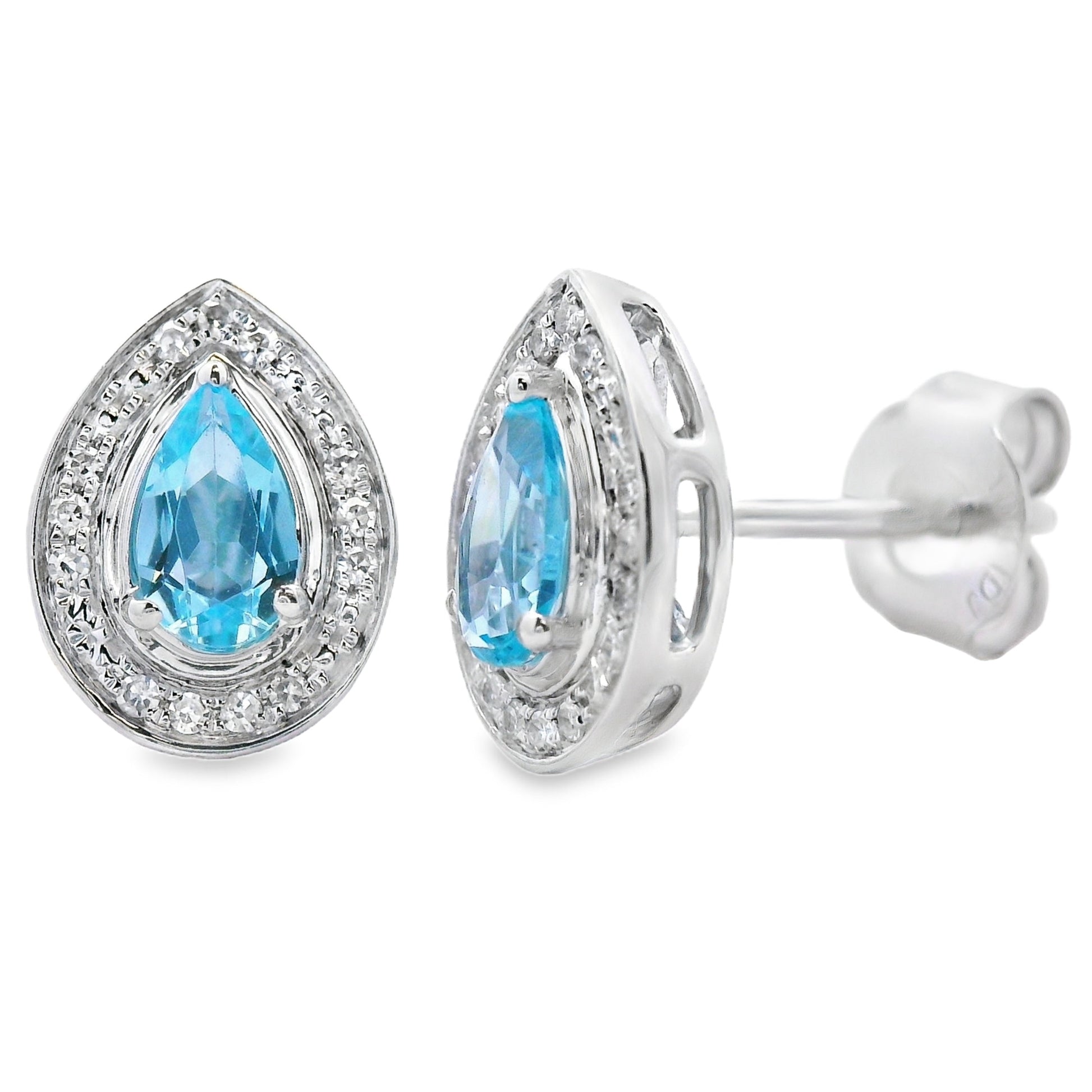 .57ct Blue Topaz Diamond Stud Earrings 10KT White Gold Bids.com
