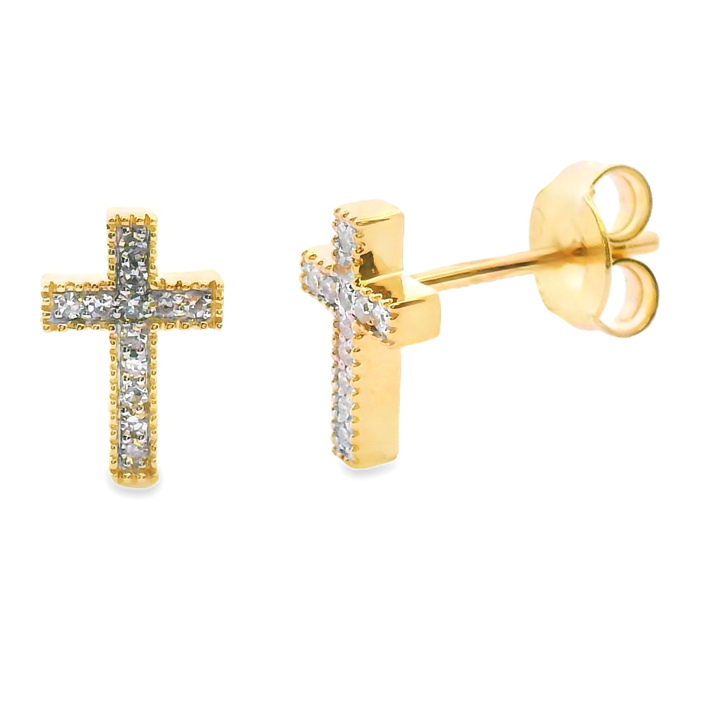 Natural .09ct Diamond Cross Earrings 10KT Yellow Gold Bids.com